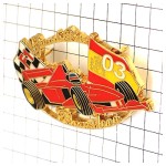 ピンバッジ・バルセロナF1サーキット車と旗 BARCELONA CIRCUIT SPAIN FLAG FERRARI