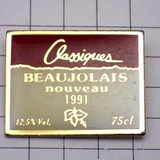 ピンバッジ・ボジョレーヌーボー酒ワインのラベル BEAUJOLAIS NOUVEAU BOURGOGNE FRANCE