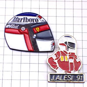 ピンバッジ・アレジF1ヘルメット車レース２個 JEAN-ALESI FERRARI