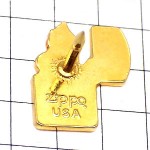 ピンバッジ・火のついたジッポーライター金色 LIGHTER ZIPPO USA