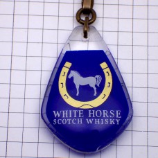 キーホルダー・白い馬ホワイトホース酒ウイスキー蹄鉄 WHITE-HORSE SCOTCH WHISKY SCOTLAND