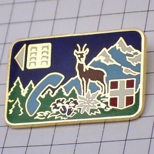 ピンバッジ・鹿と雪山のテレホンカード電話 MOUNTAIN SAVOIE EDELWEISS ALPS FRANCE