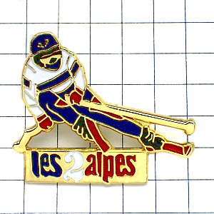 ピンバッジ・スキーヤー滑降アルプス山脈 LES-2-ALPES SKIING ALPS FRANCE