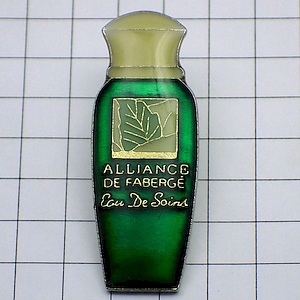 ピンバッジ・緑の葉っぱ香水ボトル壜  FABERGE ALLIANCE