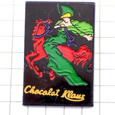 ピンバッジ・赤い馬に乗る女の人チョコレート会社 CHOCOLAT KLAUS LEONETTO-CAPPIELLO ITALY ITALIA CAPPIELLO