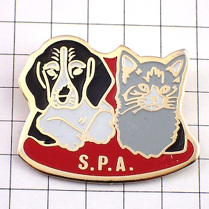 ピンバッジ・グレー猫と黒犬SPA/動物愛護