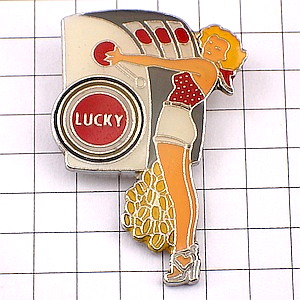 ピンバッジ・ラッキーストライク煙草スロットマシーン女の子 LUCKY-STRIKE