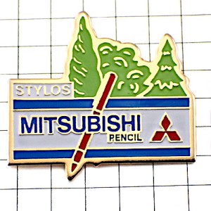 ピンバッジ・三菱のペン文房具と木 MITSUBISHI-PENCIL