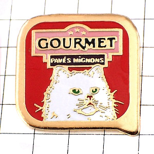 ピンバッジ・白ねこグルメ猫缶 GOURMET