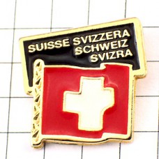 ピンバッジ・スイス国名と白十字の国旗 SWISS FLAG