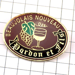 ピンバッジ・ボジョレーヌーボー酒ワイン房ブドウ葉 PARDON BEAUJOLAIS BOURGOGNE FRANCE