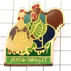 ピンバッジ・ニワトリの夫婦ジェフドブルージュ卵チョコレート店 JEFF-DE-BRUGES BRUXELLES BELGIUM