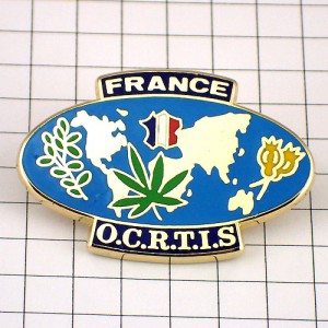 ピンバッジ・ハーブ世界地図フランス国旗柄マリファナ大麻