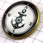 ピンバッジ・イカリ錨と方位磁石ボート船