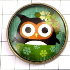 ピンバッジ・フクロウ鳥ミミズク梟ミドリの花