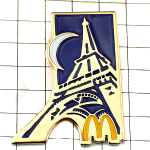 ピンバッジ・エッフェル塔パリのマクドナルド三日月夜 MC-DONALDS EIFFEL-TOWER PARIS FRANCE