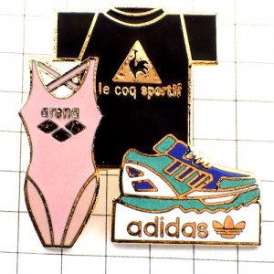 ピンバッジ・アディダス靴アリーナ水着ルコック服 ADIDAS LE-COQ-SPORTIF ARENA FRANCE