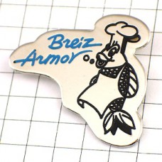 ピンバッジ・魚のシェフ料理人 BREIZ-ARMOR BRETAGNE FRANCE