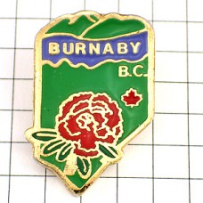 ピンバッジ・バーナビー赤い花カナダの町ブリティッシュコロンビア州 BURNABY BRITISH-COLUMBIA CANADA