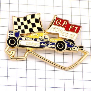 ピンバッジ・モナコF1グランプリ車ナイジェルマンセル国旗チェッカーフラッグ道の形