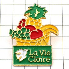 ピンバッジ・バナナりんごパイナップル果物のカゴ籠しろい鳥 LA-VIE-CLAIRE ORGANIC-FOOD FRANCE