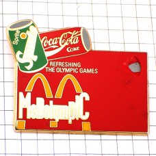 ピンバッジ・マクドナルドＭコカコーラ缶スプライト緑オリンピック五輪