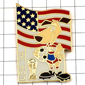 ピンバッジ・サッカーワールドカップ1994星条旗アメリカ大会/USA国旗マスコット犬