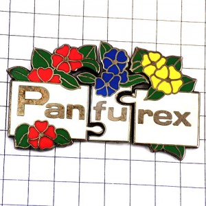 ピンバッジ・３つのパズル型ピンズ花３色 PANFUREX