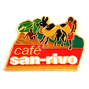 ピンバッジ・コーヒー園で働く人たちロバ驢馬に乗せて運ぶ CAFE SAN-RIVO