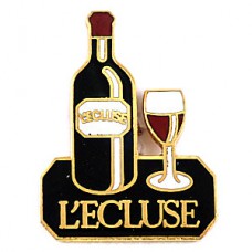 ピンバッジ・赤ワイン瓶ボトルとグラス酒 L-ECLUSE BAR-A-VIN