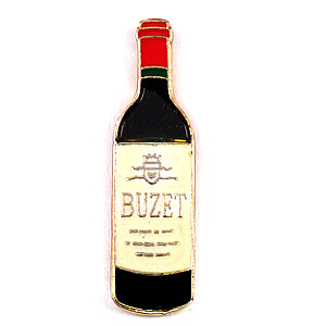 ピンバッジ・赤ワイン酒ビュゼ瓶 BUZET FRANCE