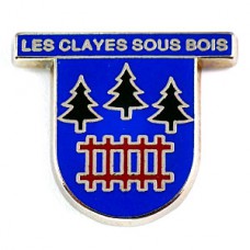 ピンバッジ・レクレイ＝ス＝ボワ紋章３本のモミの木と柵 LES-CLAYES-SOUS-BOIS STATION