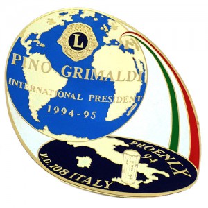 ピンバッジ・ライオンズクラブＬイタリア国旗色リボン地球 PINO-GRIMALDI PRESIDENT LIONS-CLUB ITALY ITALIA MAP