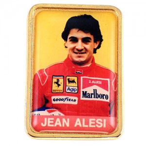 ピンバッジ・アレジの写真レースF1パイロット車レーサー JEAN-ALESI FRANCE FERRARI AGIP ITALY