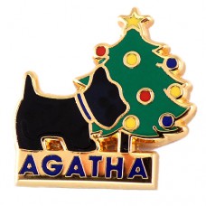 ピンバッジ・アガタのテリア黒犬とクリスマスツリー星 AGATHA PARIS FRANCE