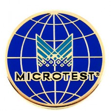 ピンバッジ・マイクロテストＭ青いロゴ地球 MICROTEST