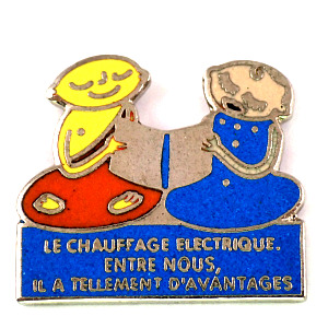 ピンバッジ・女の子とお坊さん CHAUFFAGE-ELECTRIQUE FRANCE