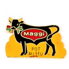 ピンバッジ・マギー社ポトフー草を食べる黒牛 MAGGI POT-AU-FEU FRANCE