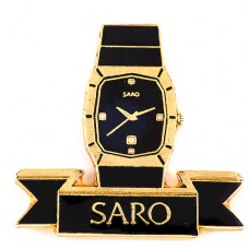 ピンバッジ・黒い腕時計スイスのサロ社 SARO SWISS SARO-GEM SAPHIR-SCHMUCKUHREN