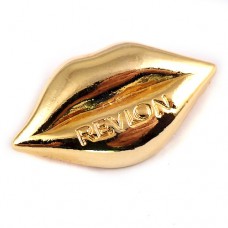 ピンバッジ・レブロン化粧品ゴールド金色の唇 REVLON-USA