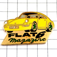 ピンバッジ・ポルシェ水平対向6気筒FLAT6黄色い車 PORSCHE-FLAT6