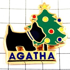 ピンバッジ・アガタのテリア黒犬とクリスマスツリー星 AGATHA PARIS FRANCE