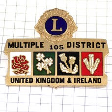 ブローチ・ライオンズクラブ英国アイルランド薊アザミやバラ花ローズＬ LIONS-CLUB UNITED-KINGDOM ENGLAND IRELAND