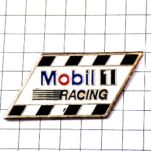 ピンバッジ・モービル石油レース１番チェッカーフラッグ白黒 MOBIL-OIL USA