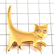 ピンバッジ・金色のネコ猫ラインストーンの目