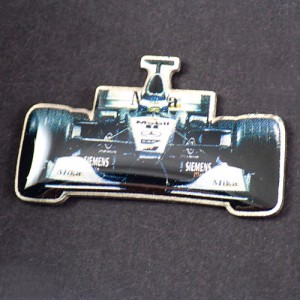 ピンバッジ・ハッキネンF1ドライバー車ベンツ紙箱入りMIKA-HAKKINEN SIEMENS MOBIL MERCEDES-BENZ GERMANY