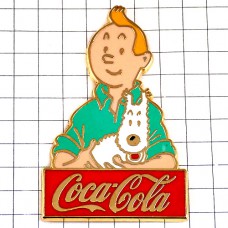 ピンバッジ・タンタンとスノウィ犬ミールー広告コカコーラ漫画バンドデシネBD TINTIN MILOU HERGE