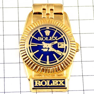 ピンバッジ・ロレックス金色の腕時計ゴールド青い文字盤 ROLEX SWISS