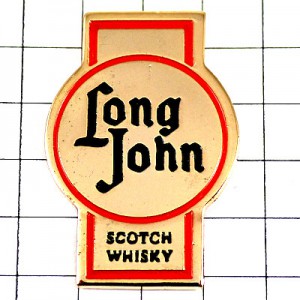 ピンバッジ・スコッチウイスキー酒ロングジョンのラベル文字 WHISKY LONG-JOHN SCOTLAND