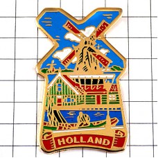 ピンバッジ・風車小屋と船オランダ風景 NETHERLANDS NEDERLAND HOLLAND